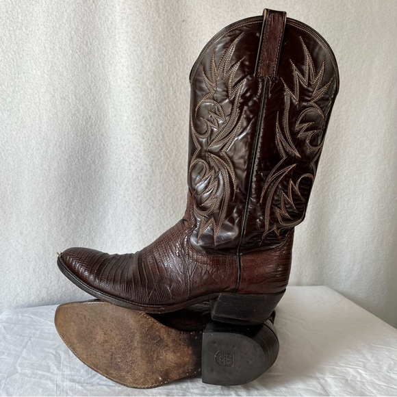 Vintage Dan Post Raleigh Teju Lizard Leather Boots brown mens 10 D Cowboy Boots - Picture 11 of 16